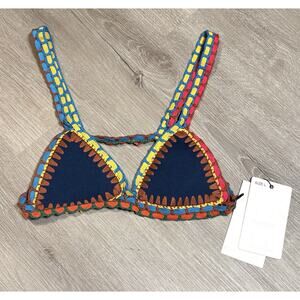Crochet Bikini Swim Top Cobalt Blue Womens Large‎ Bright Trim Love Island
